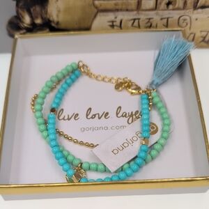 Gorjana Turquoise Blue and Gold Triple Strand Bracelet